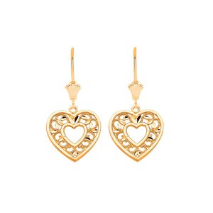 Textured Heart Drop Earrings in 9ct Gold