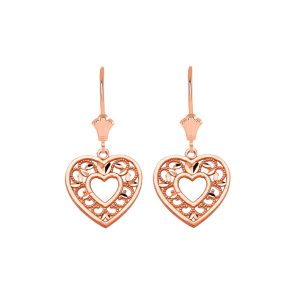 Textured Heart Drop Earrings in 9ct Rose Gold