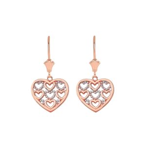 Detailed Heart Drop Earrings in 9ct Rose Gold