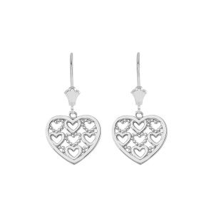 Detailed Heart Drop Earrings in 9ct White Gold