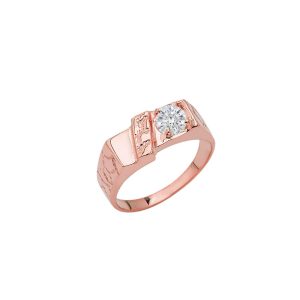 Men's CZ Pinky Nugget Ring in 9ct Rose Gold