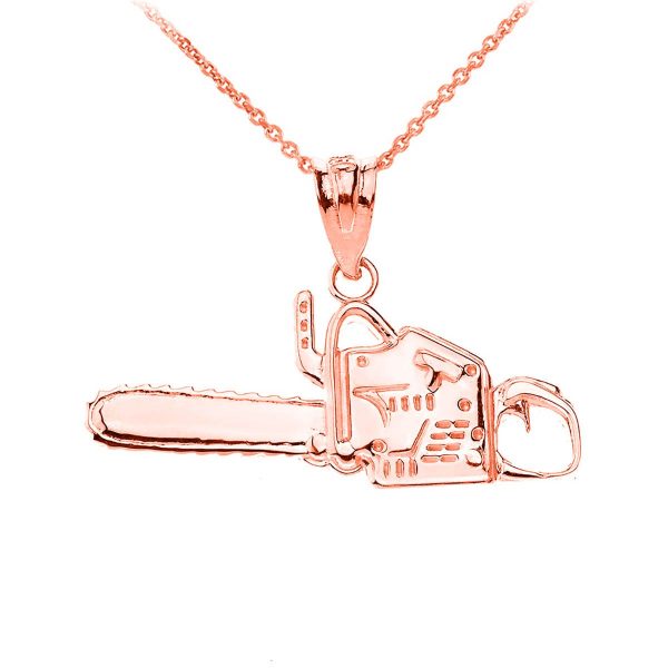 Men's Chainsaw Pendant Necklace in 9ct Rose Gold