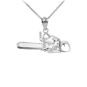 Men's Chainsaw Pendant Necklace in Sterling Silver