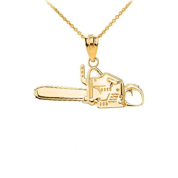 Men's Chainsaw Pendant Necklace in 9ct Gold