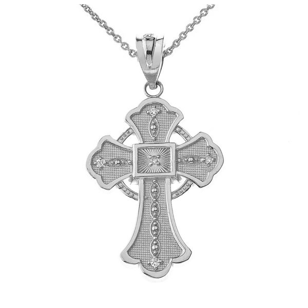 Men's CZ Statement Regal Cross Pendant Necklace in Sterling Silver