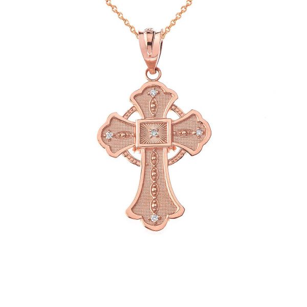 Men's CZ Statement Regal Cross Pendant Necklace in 9ct Rose Gold