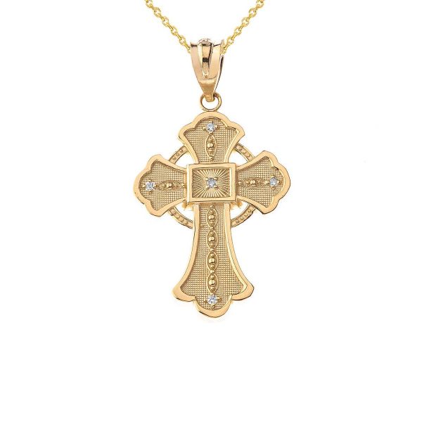 Men's CZ Statement Regal Cross Pendant Necklace in 9ct Gold