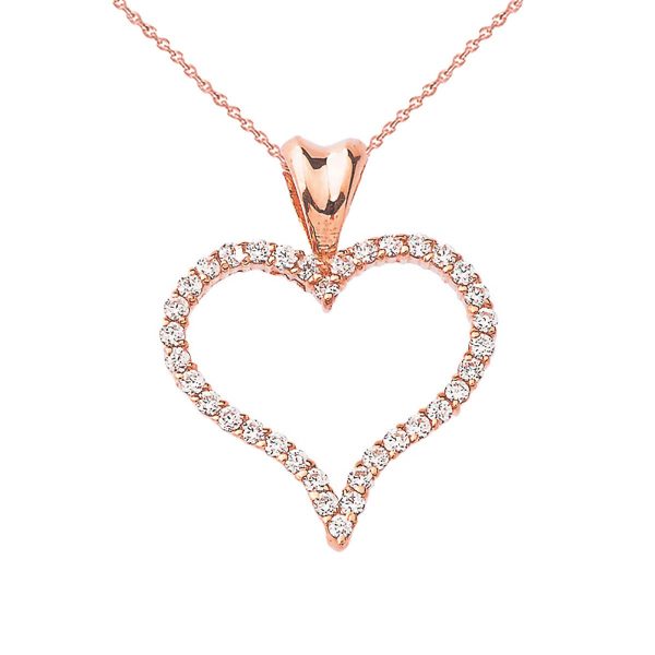 Diamond Statement Embellished Open Heart Pendant Necklace in 9ct Rose Gold