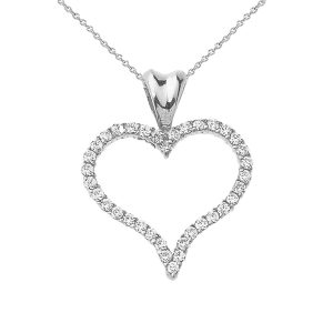 Diamond Statement Embellished Open Heart Pendant Necklace in Sterling Silver