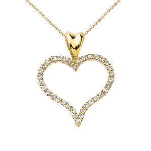 Diamond Statement Embellished Open Heart Pendant Necklace in 9ct Gold