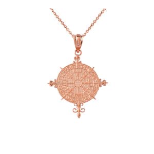 Viking Norse Compass Pendant Necklace in 9ct Rose Gold