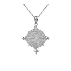 Viking Norse Compass Pendant Necklace in 9ct White Gold