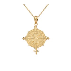 Viking Norse Compass Pendant Necklace in 9ct Gold