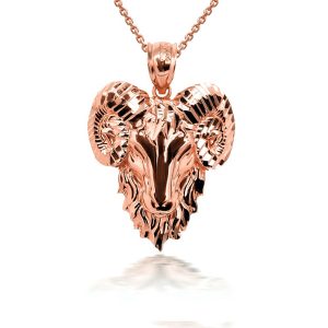 3D Ram Head Pendant Necklace in 9ct Rose Gold