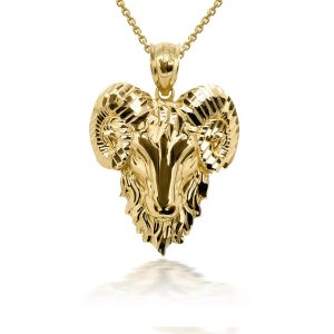 3D Ram Head Pendant Necklace in 9ct Gold