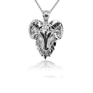 3D Ram Head Pendant Necklace in Sterling Silver