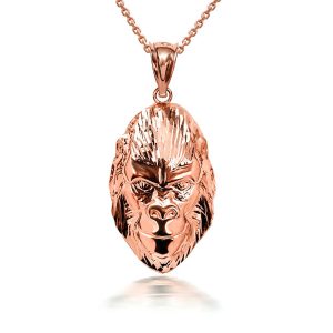 3D Gorilla Pendant Necklace in 9ct Rose Gold