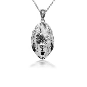 3D Gorilla Pendant Necklace in 9ct White Gold