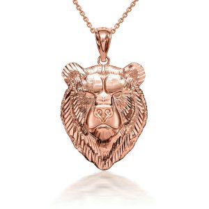 Men's Bear Pendant Necklace in 9ct Rose Gold