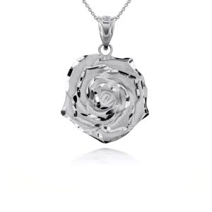 3D Rose Pendant Necklace in 9ct White Gold