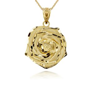 3D Rose Pendant Necklace in 9ct Gold