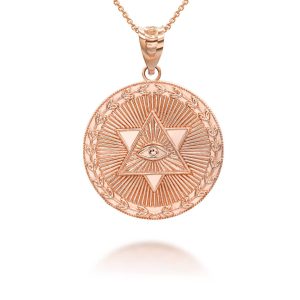 Star David All-Seeing Eye Coin Pendant Necklace in 9ct Rose Gold