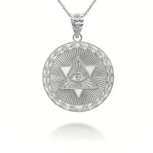 Star David All-Seeing Eye Coin Pendant Necklace in Sterling Silver