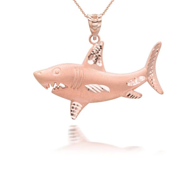 Swimming Shark Pendant Necklace in 9ct Rose Gold