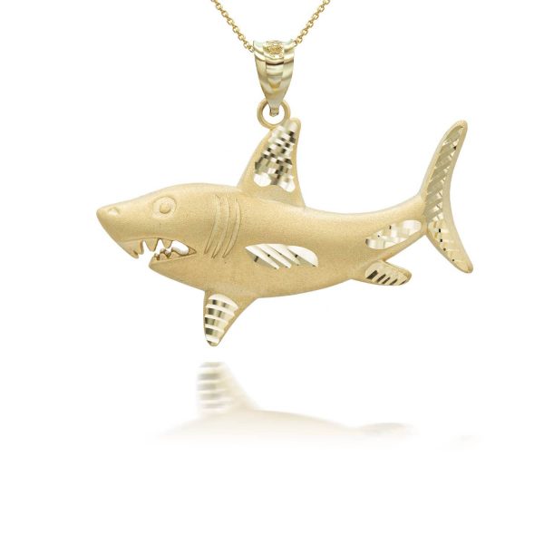 Swimming Shark Pendant Necklace in 9ct Gold