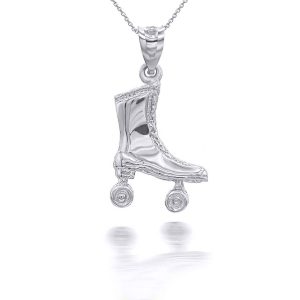 3D Roller Skates Pendant Necklace in Sterling Silver