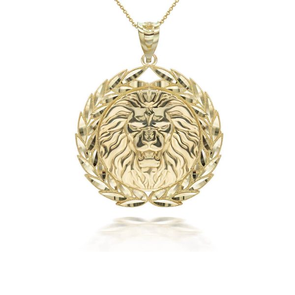 Men's Ornate Lion Head Medallion Pendant Necklace in 9ct Gold