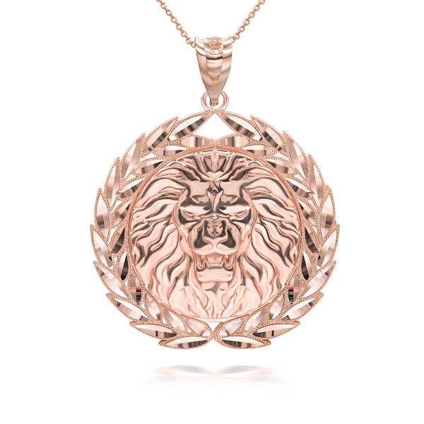 Men's Ornate Lion Head Medallion Pendant Necklace in 9ct Rose Gold