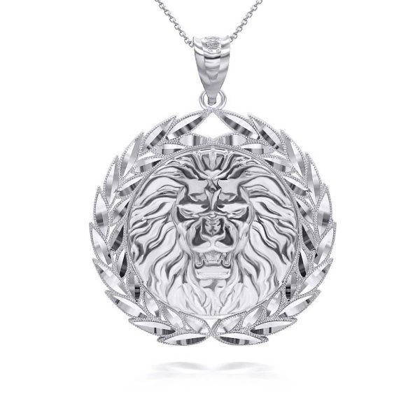 Men's Ornate Lion Head Medallion Pendant Necklace in Sterling Silver