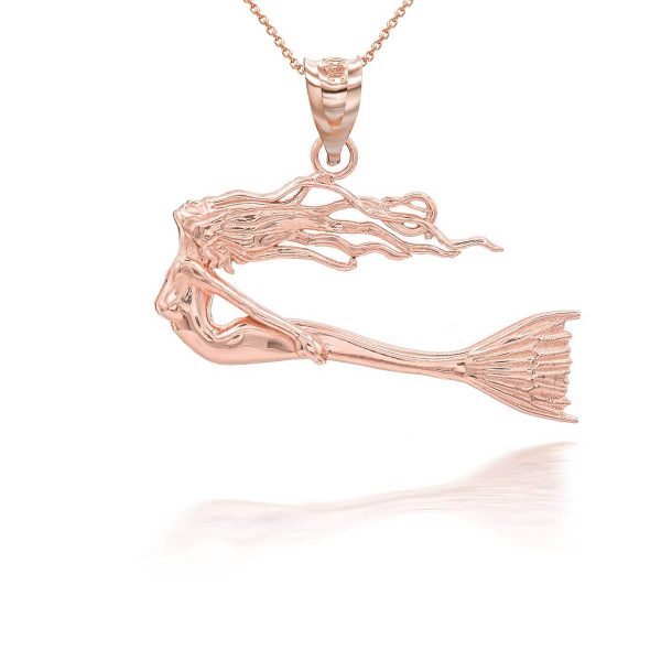 Swimming Mermaid Pendant Necklace in 9ct Rose Gold