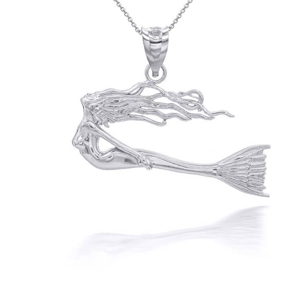 Swimming Mermaid Pendant Necklace in Sterling Silver