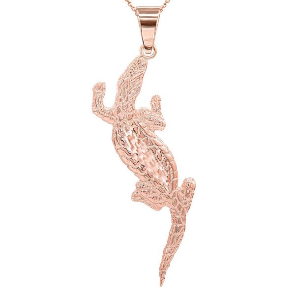 Men's Detailed Alligator Pendant Necklace in 9ct Rose Gold