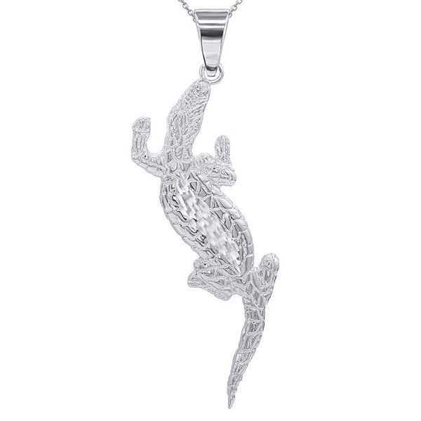 Men's Detailed Alligator Pendant Necklace in 9ct White Gold