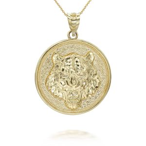 Men's Roaring Tiger Medallion Pendant Necklace in 9ct Gold