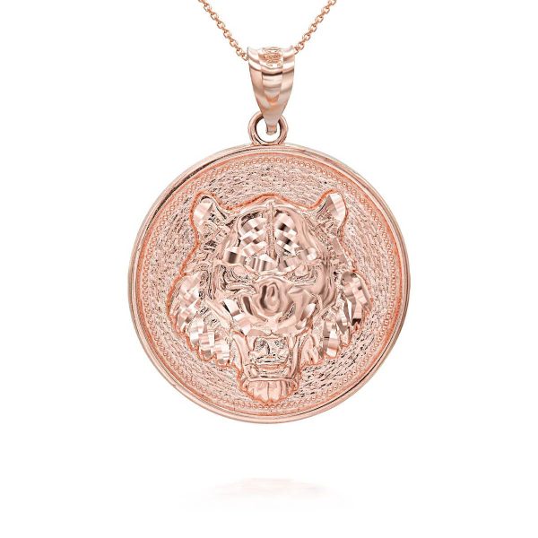 Men's Roaring Tiger Medallion Pendant Necklace in 9ct Rose Gold