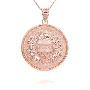 Men's Lion Medallion Pendant Necklace in 9ct Rose Gold