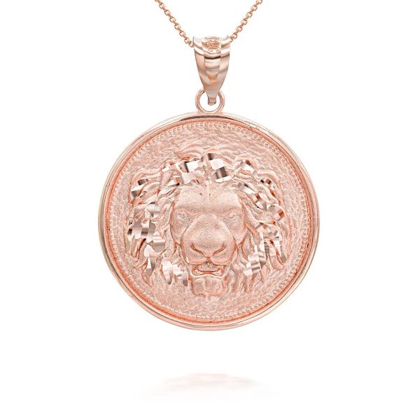 Men's Lion Medallion Pendant Necklace in 9ct Rose Gold