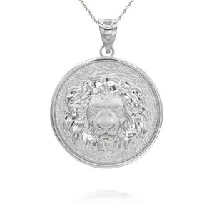 Men's Lion Medallion Pendant Necklace in 9ct White Gold