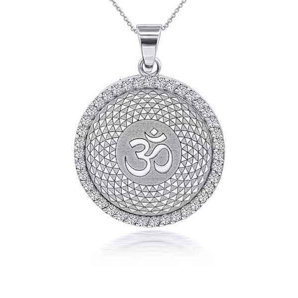 Ohm Medallion Pendant Necklace in 9ct White Gold