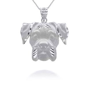 Boxer Close Up Pendant Necklace in 9ct White Gold