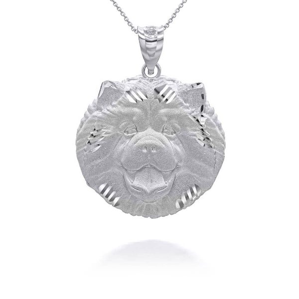 Chow Chow Close Up Pendant Necklace in 9ct White Gold