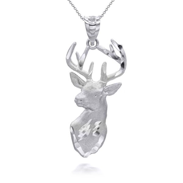 Men's Sleek Stag Pendant Necklace in 9ct White Gold