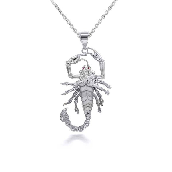 Men's CZ Embellished Scorpio Pendant Necklace in 9ct White Gold