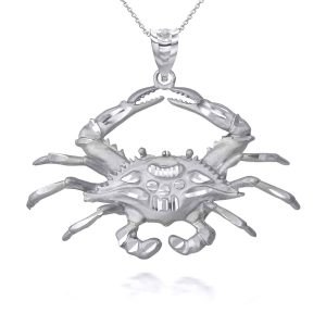 Men's Detailed Crab Pendant Necklace in 9ct White Gold