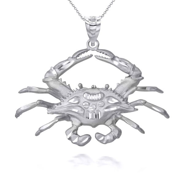 Men's Detailed Crab Pendant Necklace in 9ct White Gold