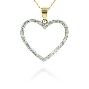 Diamond Detailed Decorative Open Heart Pendant Necklace in 9ct Gold